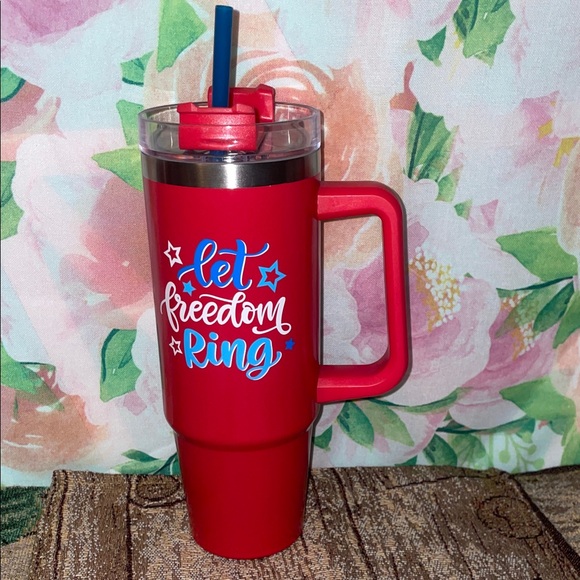 Other - “Let Freedom Ring” Red Insulated Travel Mug with Handle